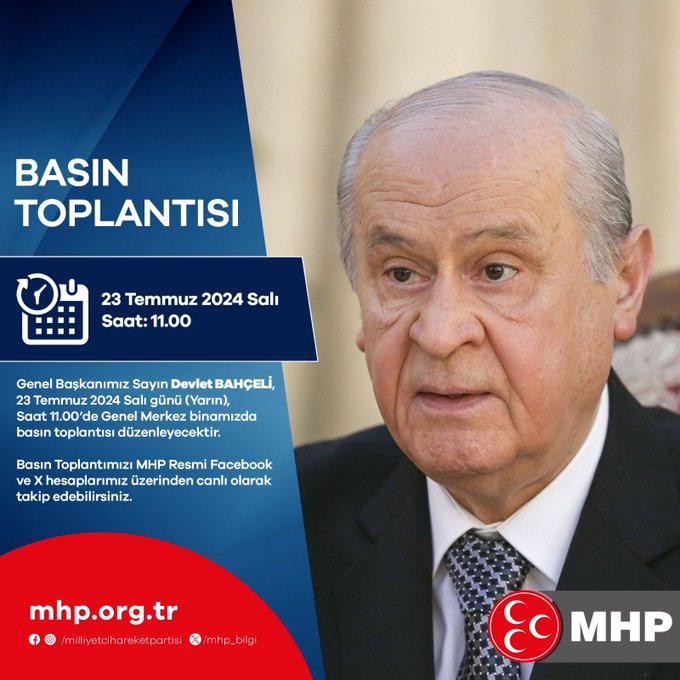 MHP Genel Başkanı Devlet Bahçeli Basın Toplantısı Düzenleyecek