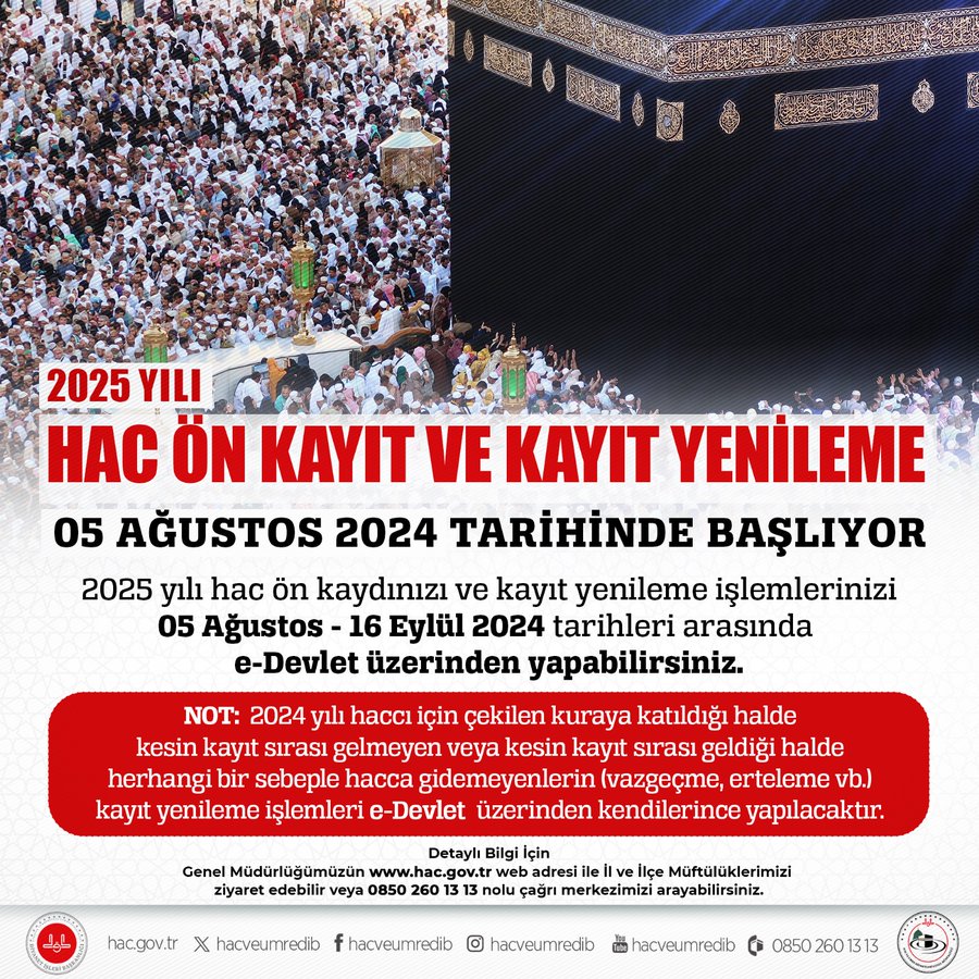 Diyanet İşleri Başkanlığı, 2025 Hac Organizasyonu Kayıtları Başlıyor