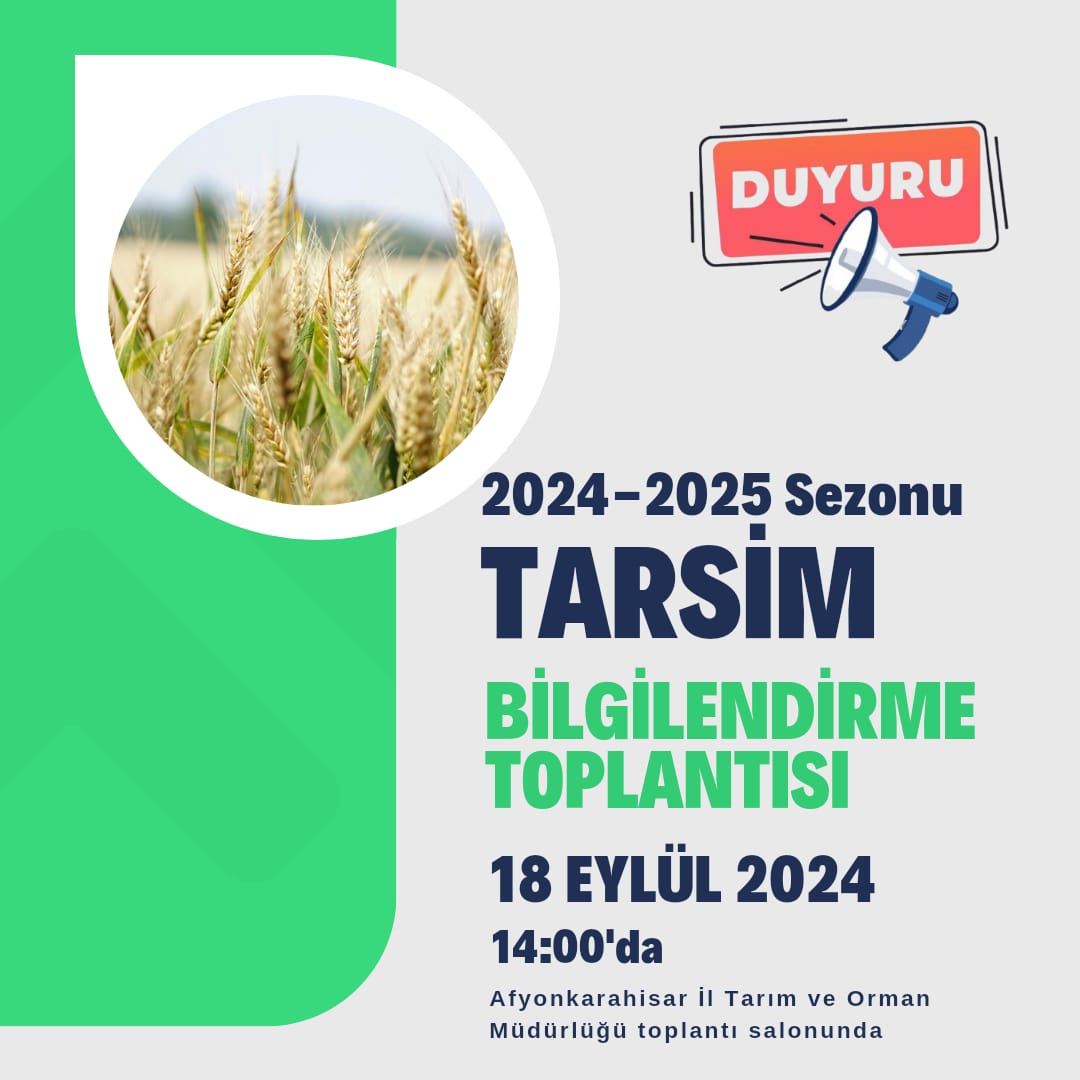 TARSİM Uygulamaları Hakkında Bilgilendirme Toplantısı Düzenlenecek