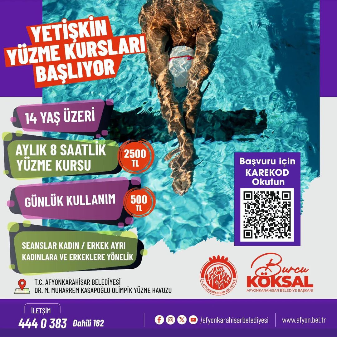 Afyonkarahisar'da Yetişkinler İçin Yüzme Kursları Başlıyor!