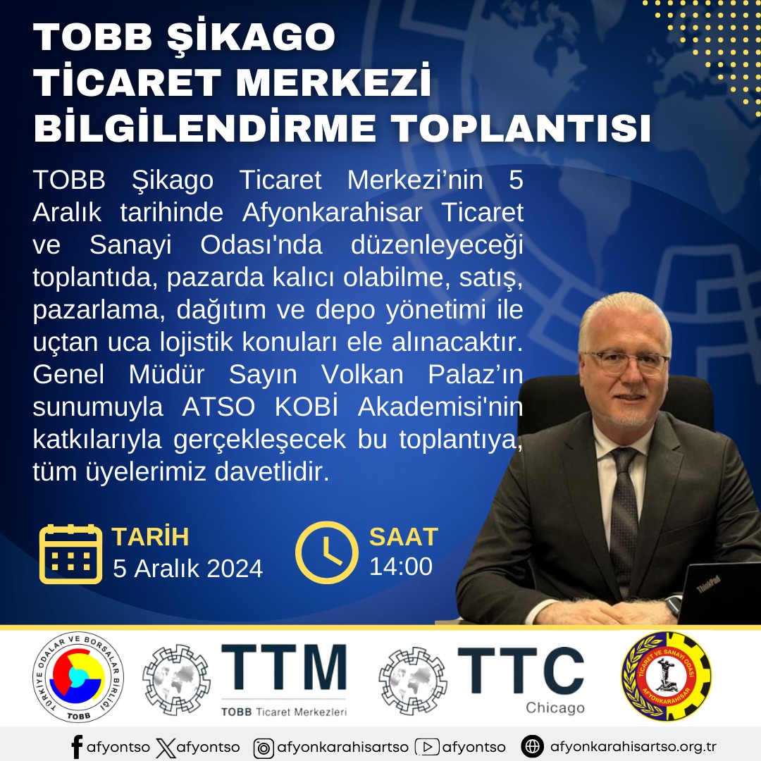 ATSO'da Şikago Ticaret Merkezi Toplantısı Gerçekleşecek