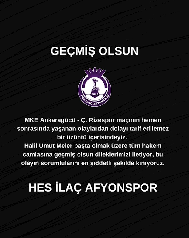 HES İlaç Afyonspor, Futbol Camiasına Dayanışma Mesajı Gönderdi