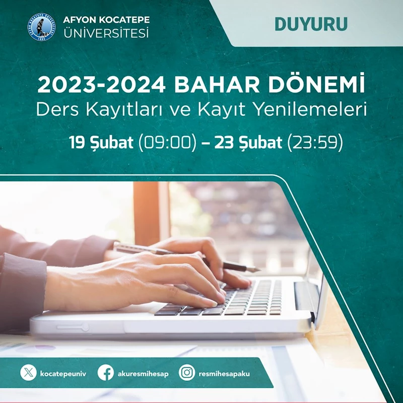 Afyon Kocatepe Üniversitesi'nde 2023-2024 Bahar Dönemi Ders Kayıtları Başladı