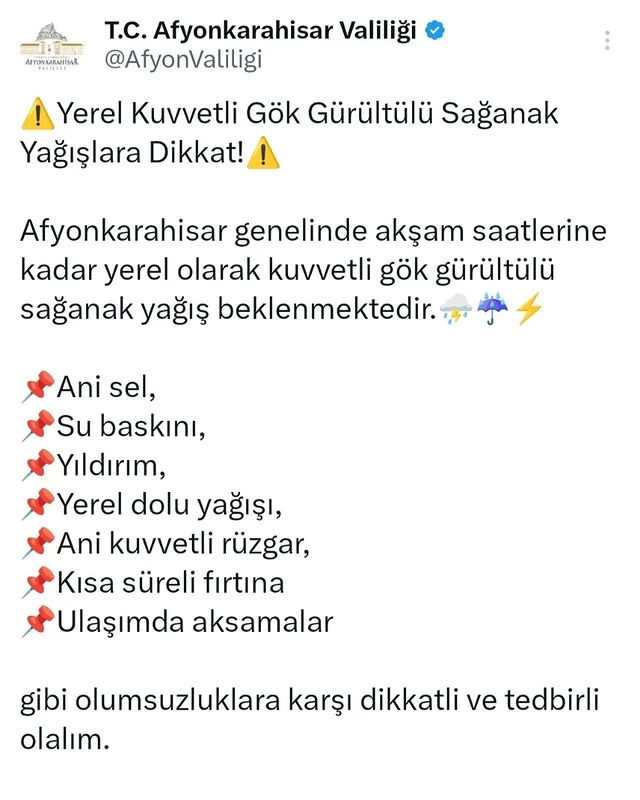 Yerelde Kuvvetli Sağanak Yağış Uyarısı